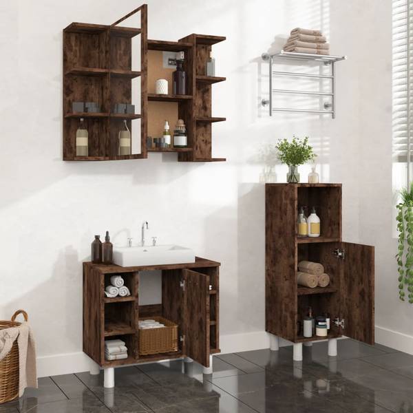 Badezimmermöbel-Set 3003946 (3-teilig) Braun - Polyester - 80 x 64 x 20 cm