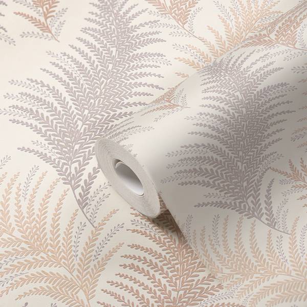 Papiertapete Ferns Beige - Grau - Weiß - Mischgewebe - Vinyl - 53 x 1005 x 1 cm