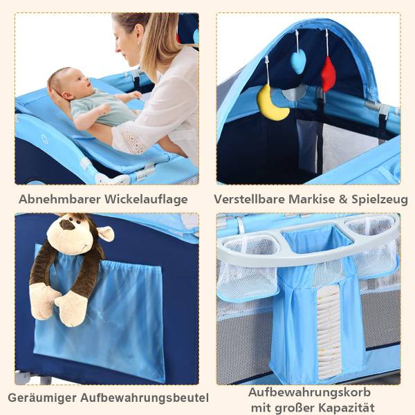 4 in 1 klappbares Reisebett Blau - Textil - 60 x 76 x 120 cm