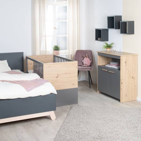 Baby- + Beistellbett Anna Grau - Holzwerkstoff - 66 x 80 x 123 cm