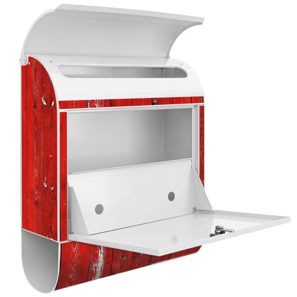 Briefkasten Stahl Rote Holzlatten Weiß - Stahl - 38 x 46 x 13 cm
