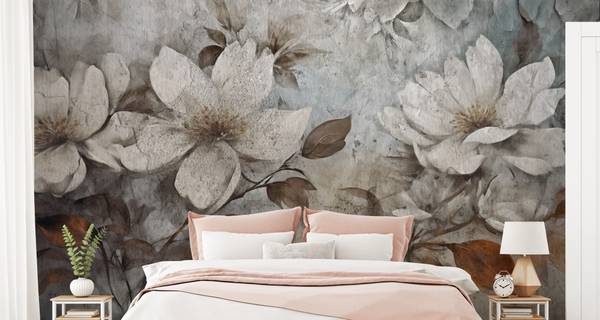Fototapete BLUMEN Blätter Beton Vintage 360 x 240 x 240 cm