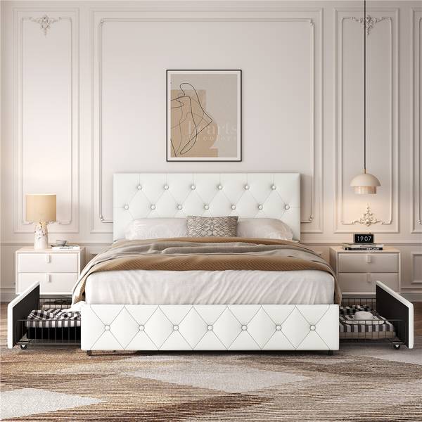 Bettgestell ARL76 Weiß - Kunstleder - 146 x 103 x 206 cm