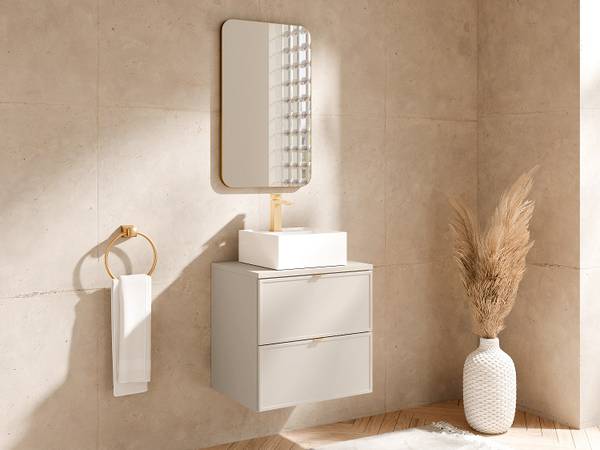 Einzelwaschtisch ONDIL Beige - Holz teilmassiv - 45 x 60 x 60 cm