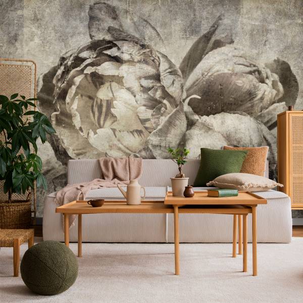 Fototapete Blumen Pfingstrosen Beton 200 x 140 x 140 cm