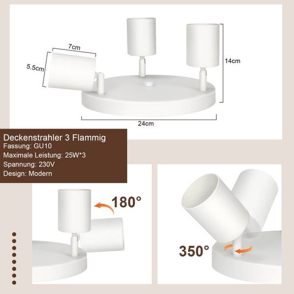 Spot plafond Angermünde 3 ampoules Blanc - Métal - 20 x 15 x 20 cm