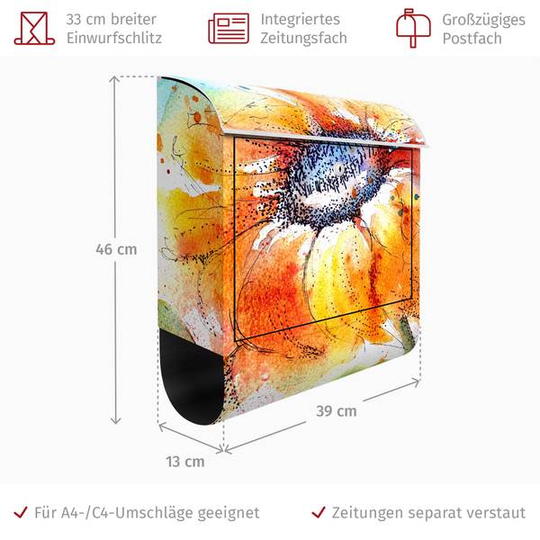 Briefkasten Painted Sunflower Orange - Stahl - 39 x 46 x 13 cm