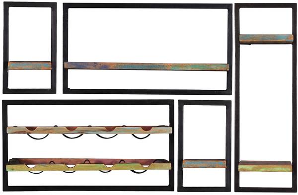 RIVERBOAT Wandregal Metall - Massivholz - 65 x 35 x 25 cm