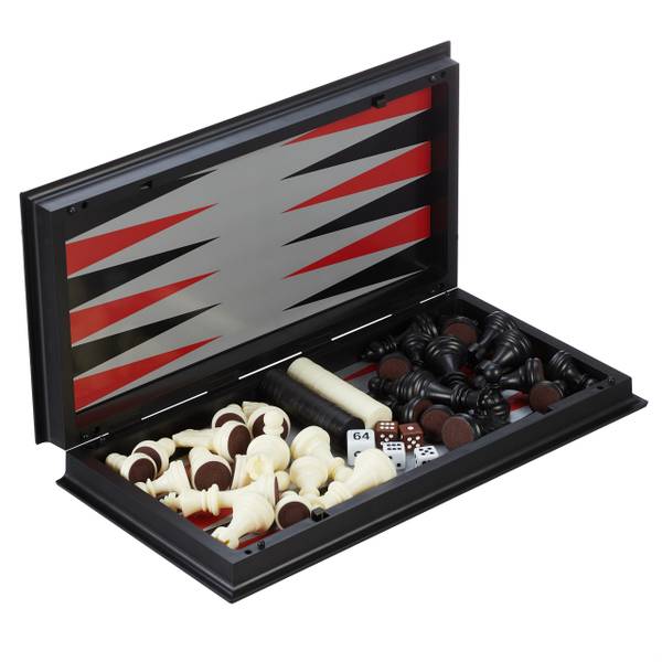3-in-1 Schachspiel magnetisch Schwarz - Rot - Weiß - PVC - 32 x 2 x 32 cm