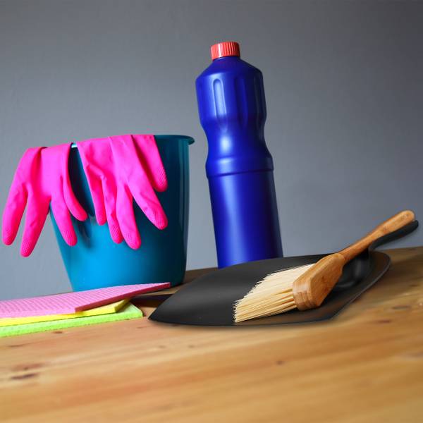 Kehrgarnitur aus Schaufel und Besen Schwarz - Braun - Bambus - Kunststoff - 25 x 36 x 6 cm