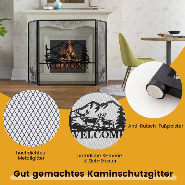 Kaminschutzgitter VH33395PW-N Schwarz - Metall - 1 x 79 x 132 cm