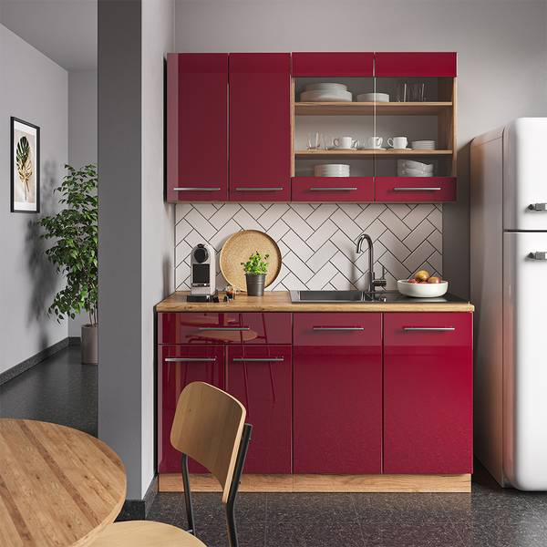 Cuisine Fame-Line 42398 Bordeaux brillant - Imitation chêne