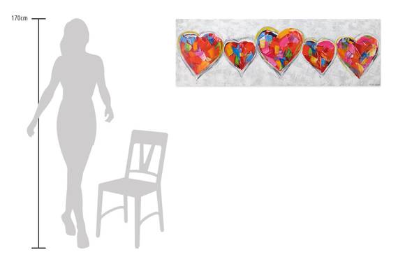 Acrylbild Handgemalt Herz Uv Grau - Baumwollstoff - 150 x 50 x 4 cm