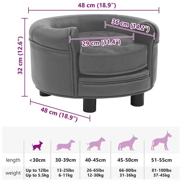 Hondenbank 3007447 grijs - polyester - 48 x 32 x 48 cm