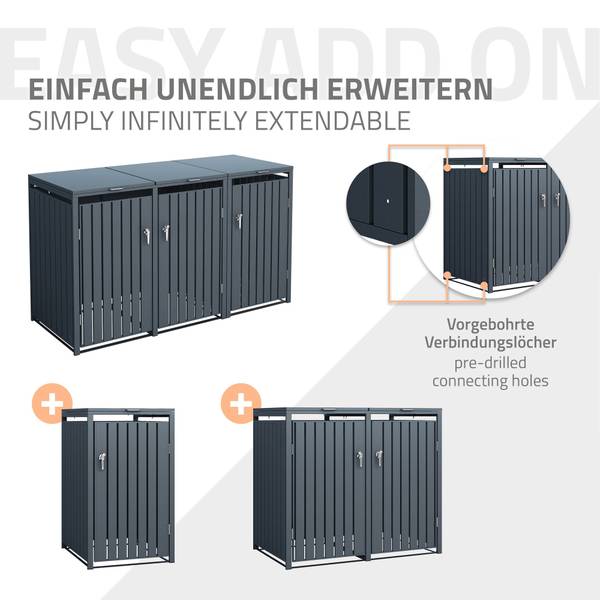 Mülltonnenbox FIRENZE 3er-Set Grau - Metall - 200 x 120 x 80 cm