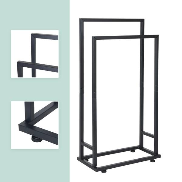 Porte-serviettes à 2 barres en métal Noir - Fer - 41 x 77 x 21 cm