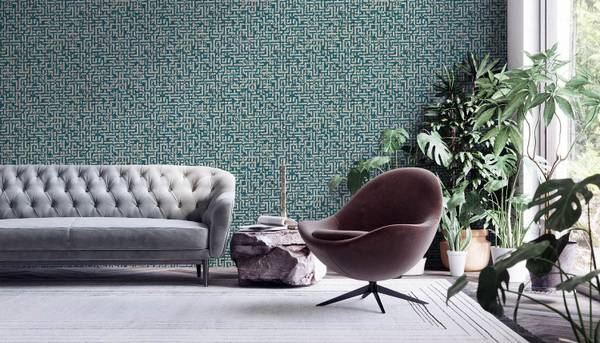 Vliestapete 386953-GU Türkis - Kunststoff - 53 x 1 x 1005 cm