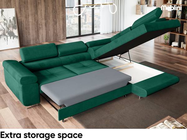 Ecksofa Maliba L-Form Rechts Grün - Ecke davorstehend rechts - Longchair davorstehend rechts - Ottomane davorstehend rechts - Schlaffunktion davorstehend links