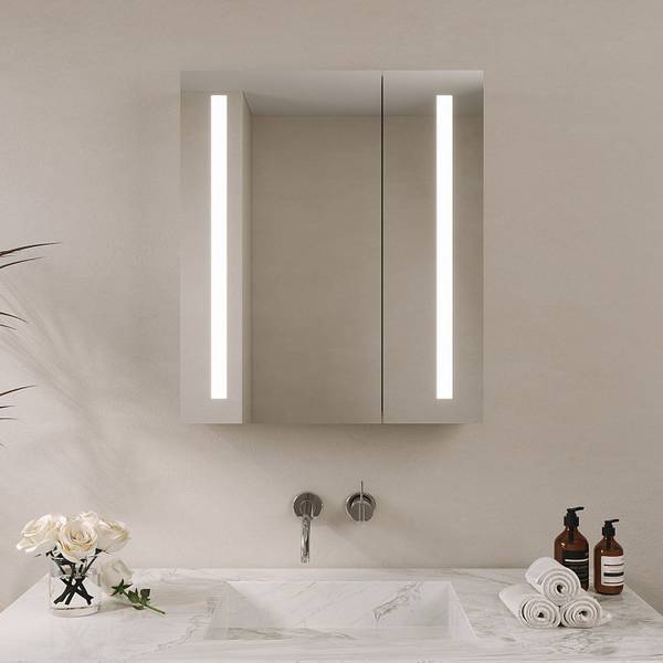 Bad Spiegelschrank mit LED Beleuchtung Silber - Glas - 60 x 70 x 13 cm