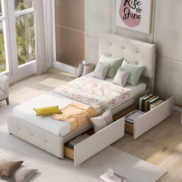 Einzelbett M053-01 Beige - Holzwerkstoff - 99 x 106 x 210 cm
