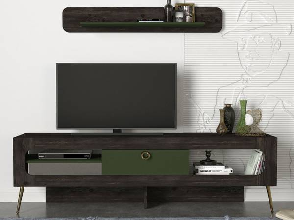 Wohnwand Milandra Rebab Braun Grau - Holzwerkstoff - 180 x 55 x 31 cm