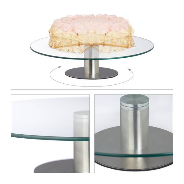 2x Tortenplatte drehbar mit Standfuß Silber - Glas - Metall - 30 x 8 x 30 cm