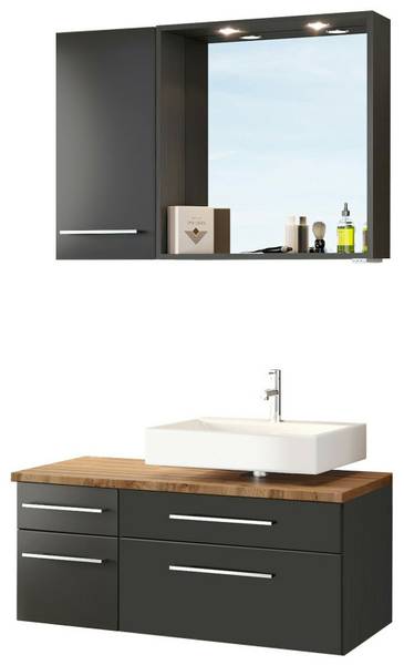 Unterbecken-Set Davos 90cm Grau - Holzwerkstoff - 90 x 180 x 47 cm