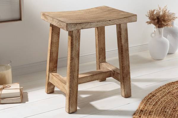 Hocker FINCA Beige - Braun - Weiß - Mango - 40 x 45 x 30 cm