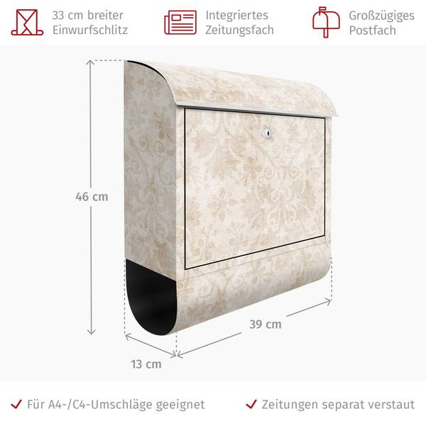 Briefkasten Antiker Damast Beige - Stahl - 39 x 46 x 13 cm