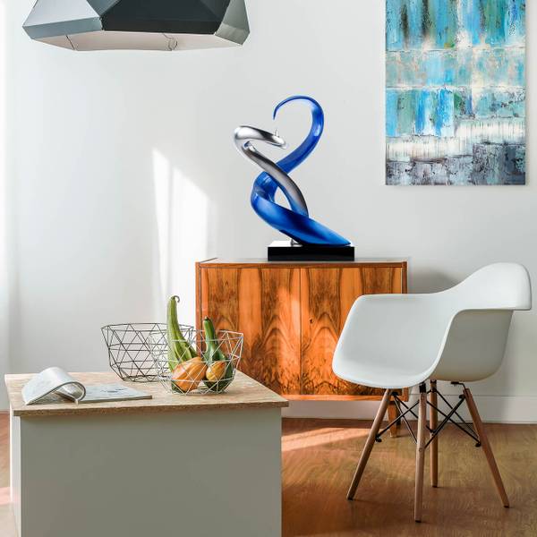 Skulptur Abstrakt Fal Blau - Silber - Kunststein - Kunststoff - 45 x 63 x 28 cm