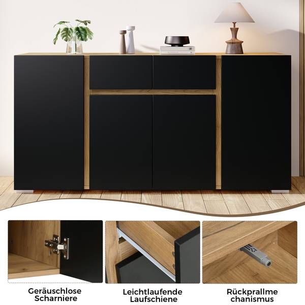Sideboard Philotes Ⅳ Schwarz - Holzwerkstoff - 140 x 70 x 35 cm