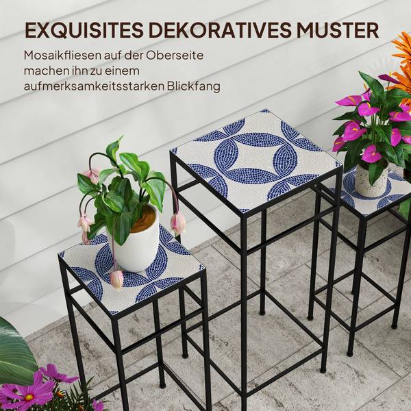 Plantenstandaard, set van 3 84G-581V00MX blauw - metaal - 28 x 71 x 28 cm