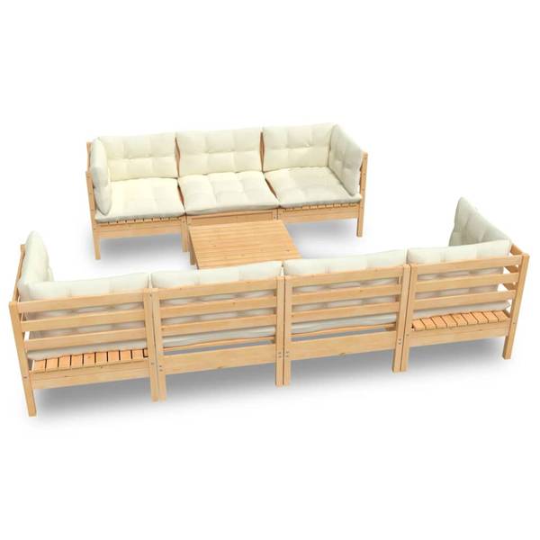 Garten-Lounge-Set 3012404 (8-teilig) Braun - Weiß - Polyester - Kiefer - 64 x 29 x 64 cm