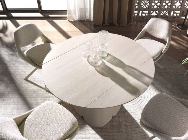 Ausziehbarer Rundtisch Sand Braun - Edelstahl - Marmor - 130 x 76 x 80 cm