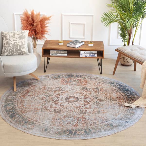 Waschbarer Teppich MARLENHEIM Rund Orange - Polyester - 200 x 1 x 200 cm