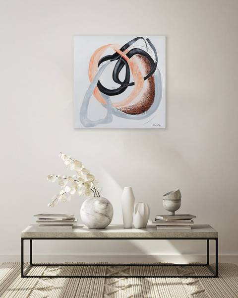 Tableau peint à la main Orbite Liana Blanc - Coton - 80 x 80 x 4 cm