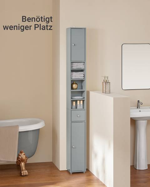 Badezimmer Hochschrank schmal BZR34-HG Hellgrau - Höhe: 180 cm