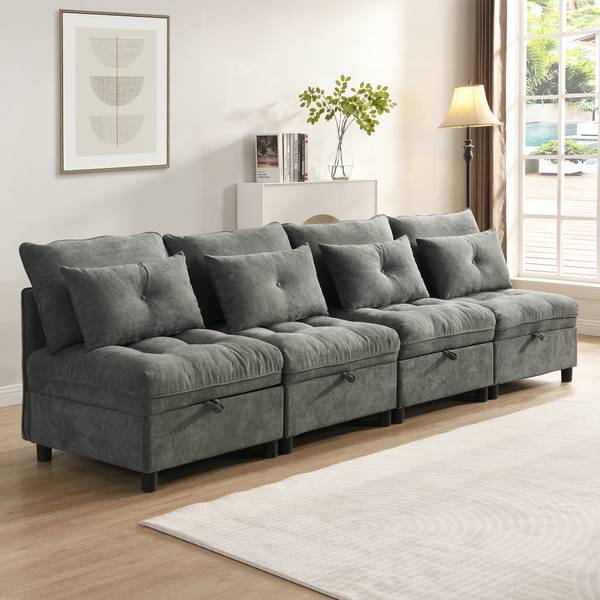 Sofaset Gaia Ⅰ Grau - Kunststoff - Massivholz - Textil - 76 x 87 x 274 cm