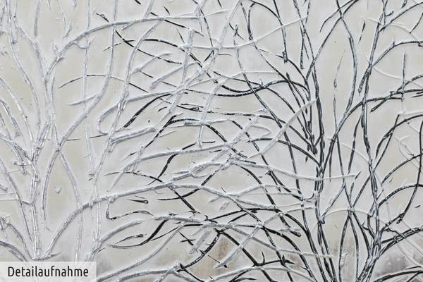 Tableau peint à la main Branche argentée Beige - Blanc - Coton - 120 x 60 x 4 cm
