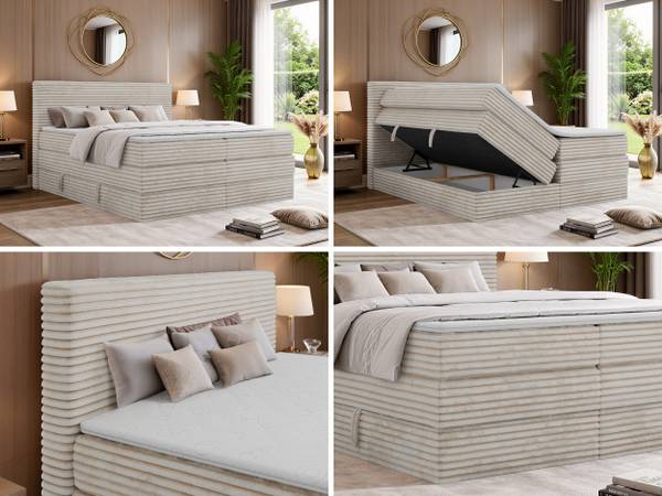 Boxspringbett TILION KING Beige - H3 - Liegefläche Breite: 180 cm