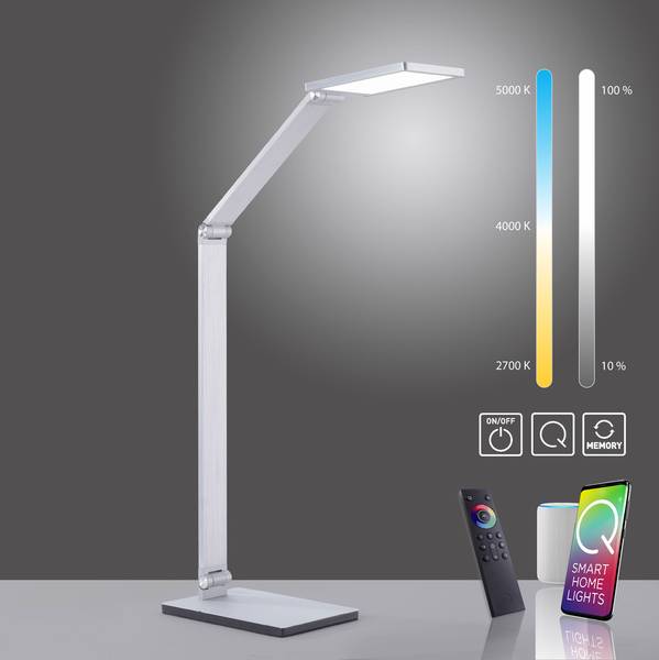 LED Tischleuchte Q-HANNES Smart Home Grau - Aluminium - 12 x 76 x 39 cm