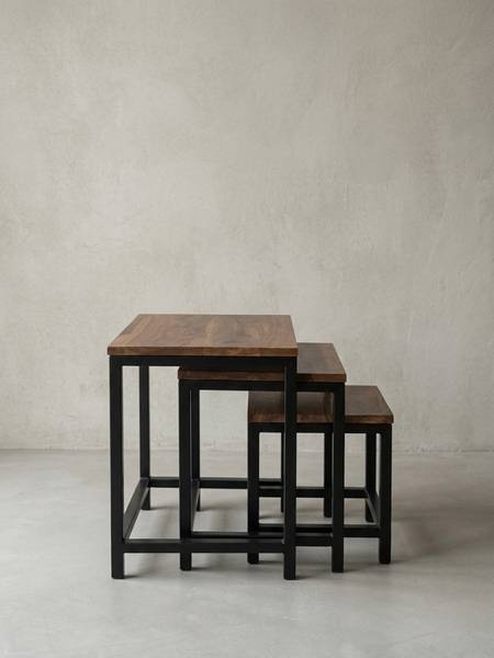 Satztisch INDI 3er-Set Braun - Sheesham - 45 x 45 x 30 cm