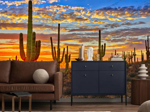Fototapete Wüsten Sonnenuntergang Kaktus 200 x 140 x 140 cm