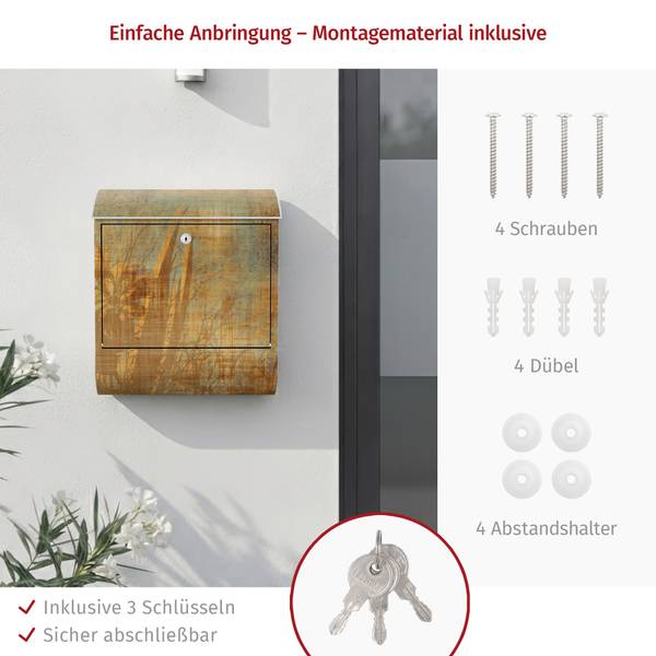 Briefkasten Blumen Ornamentstruktur Braun - Stahl - 39 x 46 x 13 cm