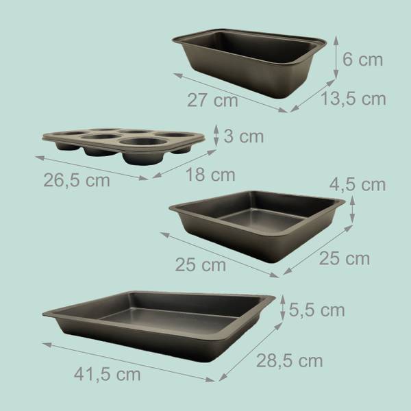 4-teiliges Backformen Set Grau - Stahl - 42 x 6 x 29 cm