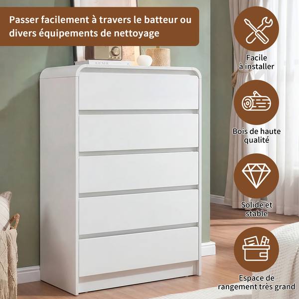 Kommode NDGY04 Weiß - Massivholz - 40 x 110 x 73 cm