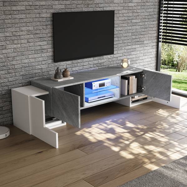 TV Lowboard Grigvek Grau - Weiß - Holzwerkstoff - 30 x 47 x 180 cm