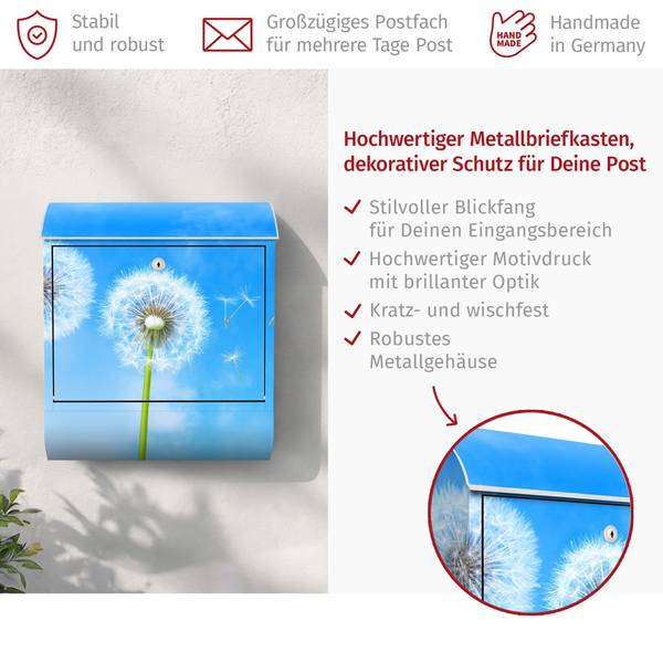 Briefkasten Flying Seeds Blau - Stahl - 39 x 46 x 13 cm