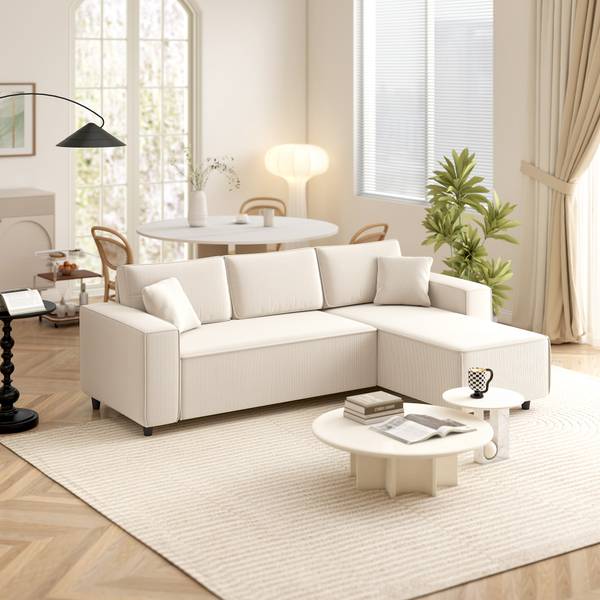 Ecksofa 83B-352V00CW Weiß - Cord - Nylon - 153 x 83 x 241 cm