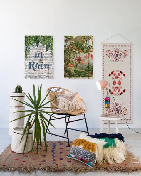 Holzpaneel Blumendschungel Beige - Massivholz - 40 x 60 x 40 cm